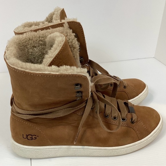 Ugg Starlyn Shearling High Top Sneakers Women’s 8.5 Chestnut Leather Boot - Picture 3 of 7